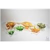 Image 1 : Six pieces of vintage art glass including 15" wide amber dish, a large amber ashtrays, assorted gree