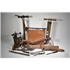 Image 1 : Selection of vintage tools including two brass tire pumps, two insecticide sprayers, wooden level, g