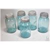 Image 1 : Five vintage Ball Perfect Mason sealing jars with original zink lids lined with milk glass