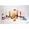 Image 1 : Selection of miniature oil lamps, various sizes and shapes including coloured glass etc.