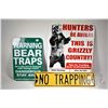 Image 1 : Three metal signs including two bear warning signs and a no trapping sign