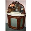 Image 1 : Victorian mahogany sideboard with three mirrored doors, marble top and backboard with oval mirror an