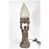 Image 1 : Cast spelter maiden motif lamp with frosted glass flame shade, 20" in height