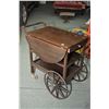 Image 1 : Vintage drop leaf tea wagon with single drawer, note mismatched and ill fitting small wheel