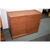 Image 2 : Two mid century modern teak veneered cabinets including one low boy with sliding door and one entert