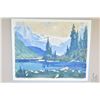 Image 2 : Framed multicolour limited edition wood cut titled "Evening, Bow Lake" signed by artist Barleigh ( B