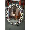 Image 1 : Two leaded slag glass oval mirrors, each 32" overall heights