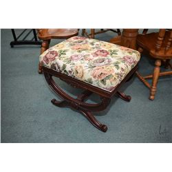 Regency style carved wooden bench with tapestry upholstery