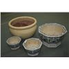 Image 1 : Three graduated octagonal Oriental themed planters and a stoneware planter 17" diameter, note some d