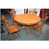 Image 1 : Semi contemporary 48" diameter center pedestal oak dining table with carved paw feet plus a set of f