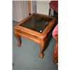 Image 1 : Semi contemporary oak coffee and two end table set with smoked glass insert tops and ball and claw f