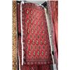 Image 1 : 100% handmade Iranian wool runner carpet with fringed edges, geometric design in shades of deep red,