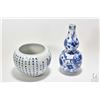 Image 1 : Blue and white dual dragon gourd scholar vase purportedly 19th century 9 1/2" in height and a blue a