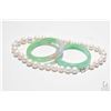 Image 1 : Japanese South Sea pearl necklace 17 1/2" in length plus two Burmese spinach green icey jadeite bang