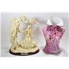 Image 1 : Resin lovestory sculpture from the Natelia Collectible and a mottled glass female torso vase 12" in 