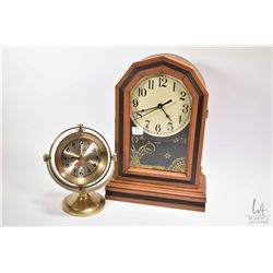 Two vintage style quartz clocks including one brass and one Ingraham