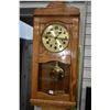 Image 1 : Hand crafted oak cased chiming wall clock with visible pendulum, note working at time of cataloguing