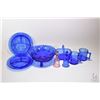 Image 1 : Selection of vintage glass including cobalt footed fruit bowl, two cobalt nursery rhyme divided dish