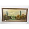 Image 2 : Selection of wall art including original oil on board painting of a mountain scene, no artist signat