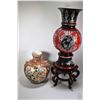 Image 1 : A Satsuma style vse 14" in height and a Oriental style plastic vase with wooden stand