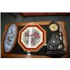 Image 1 : Gilt framed rose motif needlepoint 19 1/4" in diameter, a framed Lena Liu wall plaque plus a Quartz 