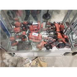 ASSORTED MILWAUKEE POWER TOOLS INCLUDING: DRILLS, GRINDER, SAWZALL, BATTERIES, & CHARGER