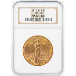 1914-D $20 St. Gaudens Double Eagle Gold Coin NGC MS64