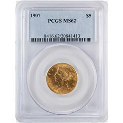 1907 $5 Liberty Head Half Eagle Gold Coin PCGS MS62