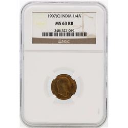 1907 India 1/4 Annas Coin NGC MS63RB