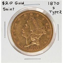 1870-S Type 2 $20 Liberty Head Double Eagle Gold Coin