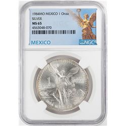 1984Mo Mexico 1 Onza Libertad Silver Coin NGC MS65