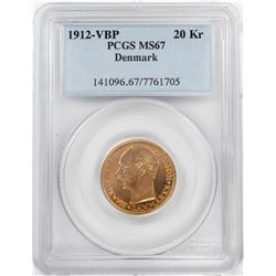 1912-VBP Denmark 20 Kroners Gold Coin PCGS MS67