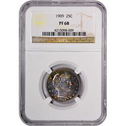 1909 Proof Barber Quarter Coin NGC PF68 Amazing Toning