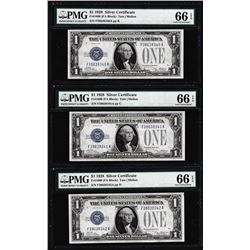 (3) Consecutive 1928 $1 Silver Certificate Notes Fr.1600 PMG Gem Uncirculated 66EPQ