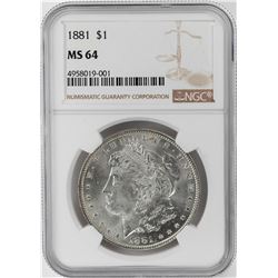 1881 $1 Morgan Silver Dollar Coin NGC MS64