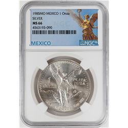 1985Mo Mexico 1 Onza Libertad Silver Coin NGC MS66