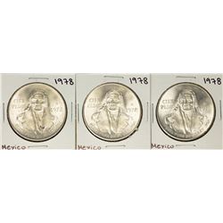 Lot of (3) 1978 Mexico Cien Pesos Silver Coins