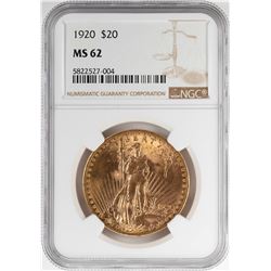 1920 $20 St. Gaudens Double Eagle Gold Coin NGC MS62