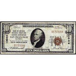 1929 $10 BofA San Francisco, CA CH# 13044 National Currency Note