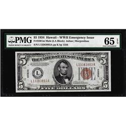 1934 $5 Hawaii WWII Emergency Issue Federal Reserve Note PMG Gem Uncirculated 65EPQ