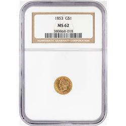 1853 Type 1 $1 Liberty Head Gold Dollar Coin NGC MS62