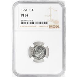 1951 Proof Roosevelt Dime Coin NGC PF67