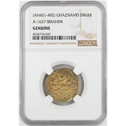 AH451-492 Ghaznavid Dinar A-1637 Ibrahim Gold Coin NGC Genuine