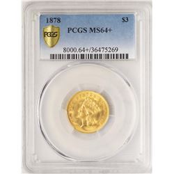 1878 $3 Indian Princess Head Gold Coin PCGS MS64+