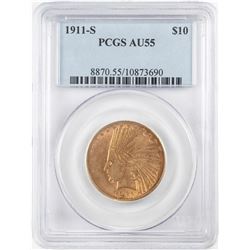 1911-S $10 Indian Head Eagle Gold Coin PCGS AU55