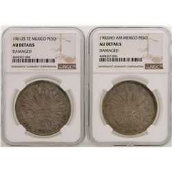 Lot of 1901ZS & 1902MO Mexico Pesos Silver Coins NGC Graded AU Details