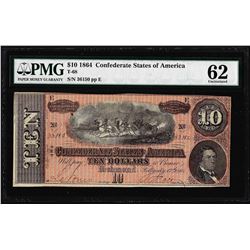 1864 $10 Confederate States of America Note T-68 PMG Uncirculated 62