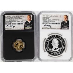 1792-2017 Half Disme 1/10 oz. Gold & 1oz. Silver Medals NGC PF70 W/ Moy Signature Set