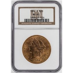 1904-S $20 Liberty Head Double Eagle Gold Coin NGC MS63