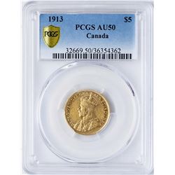 1913 $5 Canada George V Gold Coin PCGS AU50